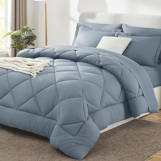 CozyLux Twin Comforter Set with Sheets Dusty Blue - 5 Pieces Bed in a Bag Twin, All Season Bed Set for Girls and Boys, Bedding Set with Down Alternative Comforter, Sheets, Pillowcase & Sham