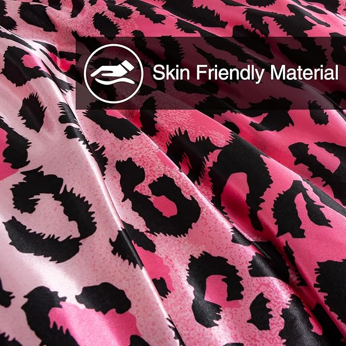 A Nice Night Leopard Printed,Satin Silky Soft Quilt Sexy Luxury Super Soft Microfiber Comforter Quilt Bedding 5PCS Comforter Set, Light Weighted (Pink, Queen(88-by-88-inches))