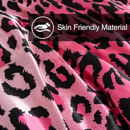 A Nice Night Leopard Printed,Satin Silky Soft Quilt Sexy Luxury Super Soft Microfiber Comforter Quilt Bedding 5PCS Comforter Set, Light Weighted (Pink, Queen(88-by-88-inches))