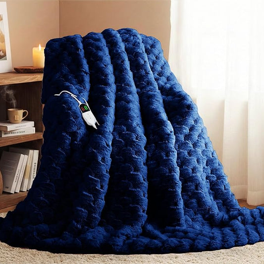 Homemate Heated Blanket Electric Throw - 50"x60" Heating Blanket Throw 4 Hours Auto-Off 10 Heat Levels Over-Heat Protection Luxury 800 GSM Faux Fur 200 GSM Sherpa ETL Certification
