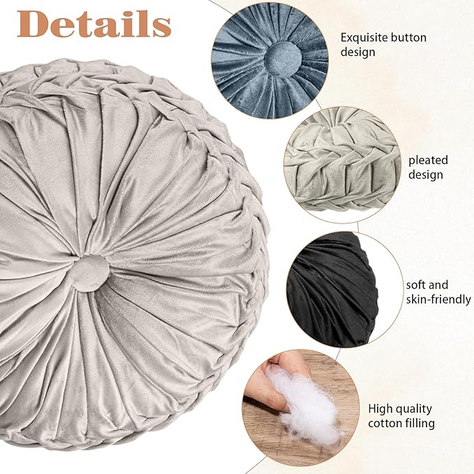 Yerliker 6 Pcs Floor Pillow Cushions 15inch Round Velvet Throw Pillows Colorful Flexible Cushions Alternative Pillows for Couch Chair Living Room Bedroom Home Office Decor(Black and White Color)