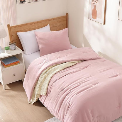 WRENSONGE Twin/Twin XL Comforter Set - 2 Pieces Soft Pink Comforter Prewashed Soft Lightweight for All Seasons,Fluffy Down Alternative Twin XL Comforter with 1 Pillow Sham