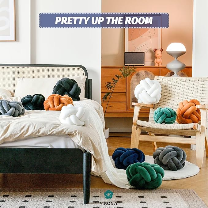 Knot Pillow Ball, Soft Decorative Throw Pillows Cushion, 11 Inch Round Plush Knotted Pillows Navy Blue Pillow, Modern Home Throw Knot Decorative Cushion for Bedroom, Sofa, Couch
