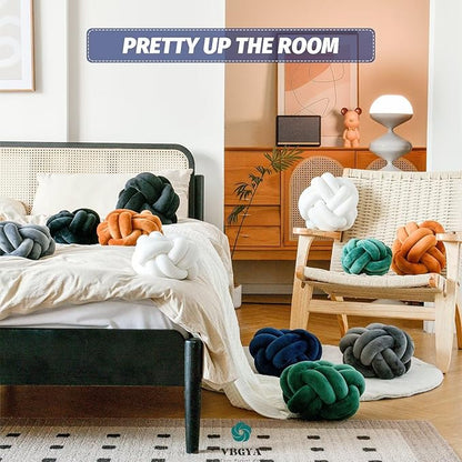 Knot Pillow Ball, Soft Home Decorative Throw Pillows Cushion, Round Changeability Knotted Pillows, Modern Home Handmade Cushions for Bedroom, Sofa, Couch (8 Inch, Navy)