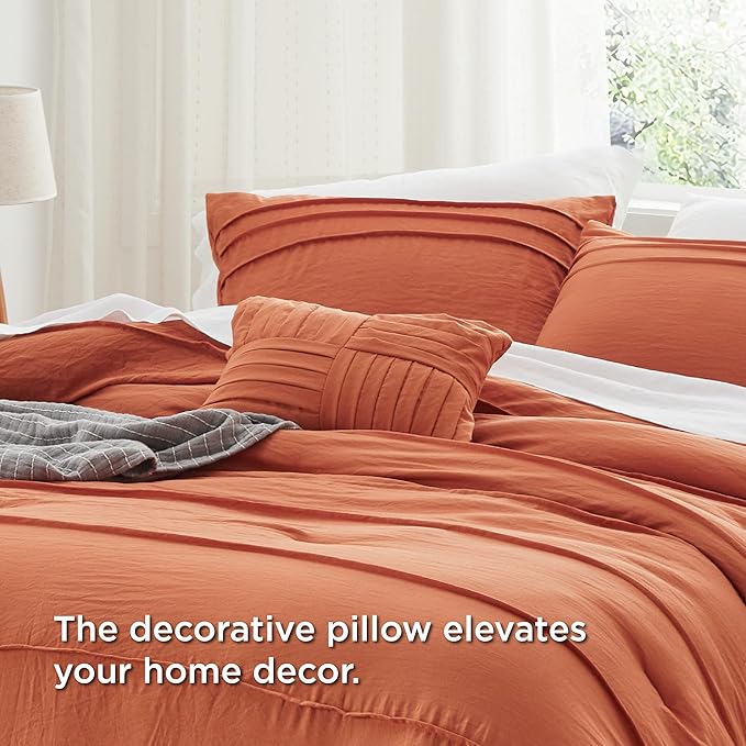 Bedsure King Comforter Set - 4 Pieces Pinch Pleat Bed Set, Burnt Orange Boho Bedding for All Season, 1 Soft Comforter, 2 Pillowcases, 1 Decorative Pillow