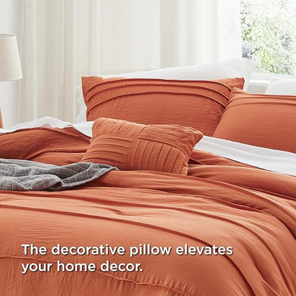 Bedsure King Comforter Set - 4 Pieces Pinch Pleat Bed Set, Burnt Orange Boho Bedding for All Season, 1 Soft Comforter, 2 Pillowcases, 1 Decorative Pillow