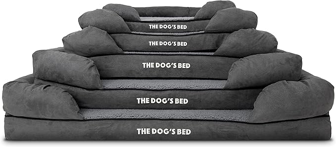 The Dog’s Bed Orthopedic Memory Foam Dog Bed with Bolsters, Plush Fabric, Grey Plush, L