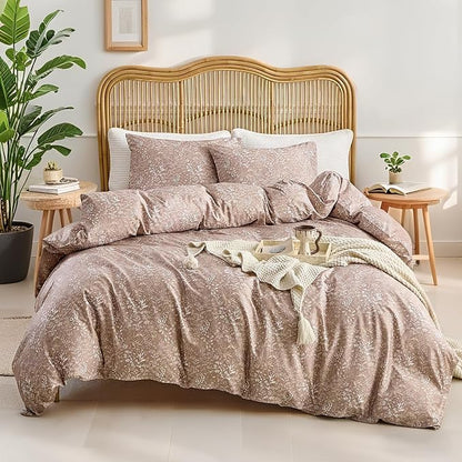 80x90 Floral Comforter Set for Girls Khaki Quilt Bedding Set (1 Comforter and 2 Pillowcase) with Flowers Botanical Comforter Full Size Set Washable for Bedroom