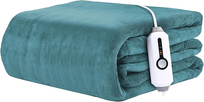 Electric Heated Blanket 50"x60" Throw Size Coral Fleece - 4 Heat Settings & 3H Auto Shut Off, Fast Heating, Machine Washable for Bed, Couch, Office - Teal