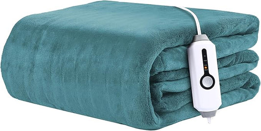 Electric Heated Blanket 50"x60" Throw Size Coral Fleece - 4 Heat Settings & 3H Auto Shut Off, Fast Heating, Machine Washable for Bed, Couch, Office - Teal