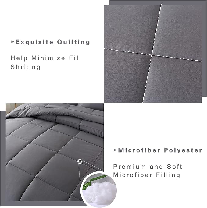 DOWNCOOL Twin Comforter Set -All Season Bedding Comforters Sets with 1 Pillow Case -2 Pieces Bed Set Down Alternative Comforter Set -Grey Twin Bedding Sets(64"x88")
