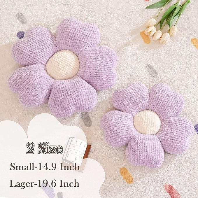 Flower Throw Pillow, Cute Flower Shaped Pillow Decorative Throw Pillow for Bed Couch, Soft Daisy Pillows Floor Seating Cushion Cushions (14.9 Inch Purple)