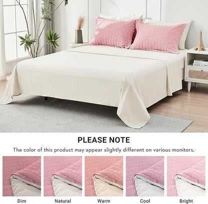 HYMOKEGE Pink/Ivory Twin Comforter Set Seersucker 5 Pieces, All Season Luxury Bed in a Bag for Bedroom, Bedding Set with Comforter, Sheets, Pillowcase & Sham