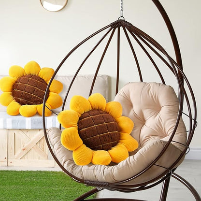 Coume 2 Pieces 3D Sunflower Flower Floor Pillow Seating Cushion Mat Sunflower Shaped Throw Pillow Yellow Chair Pads Decorative Plush for Bed Car Chair Sofa Office Gifts(19 Inch)