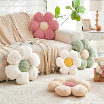 Flower Throw Pillow,White Cute Flower Shaped Pillow Decorative Throw Pillows for Sofa, Couch,Bed,15.7'' Soft Daisy Pillow Floor Seating Cushion for Home Decor