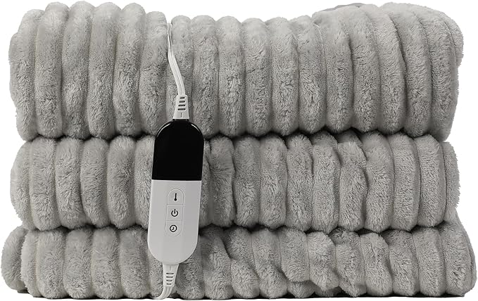 Electric Blanket Heated Full Blanket, Super Soft Flannel & Sherpa Electric Full Blanket with 6 Fast Heating Levels, 10 Hours Auto Off & OverHeat Protection, Machine Washable, 72'' X 84'', Light Gray