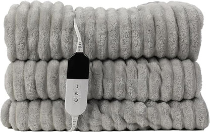 Electric Blanket Heated Full Blanket, Super Soft Flannel & Sherpa Electric Full Blanket with 6 Fast Heating Levels, 10 Hours Auto Off & OverHeat Protection, Machine Washable, 72'' X 84'', Light Gray