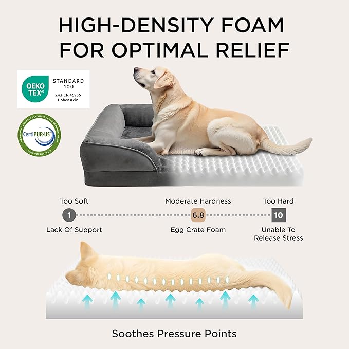Bedsure Orthopedic Dog Bed Medium Size Dogs - Washable Medium Dog Cat Bed Waterproof, Comfort Pet Couch Sofa with Washable Removable Cover, Pets Bed with Nonskid Bottom, Dark Grey, 28"