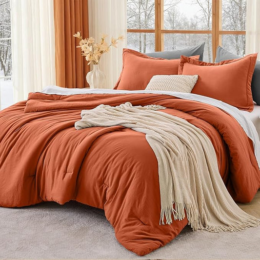 MUXHOMO King Size Comforter Set, All Season Ultra Soft Down Alternative Bedding - 3 Piece Lightweight Bed Set Includes 1 Comforter (104"x90") and 2 Pillow Shams (20"x36"), Burnt Orange