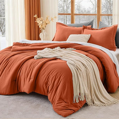 MUXHOMO Full Comforter Sets, All Season Ultra Soft Down Alternative Bedding - 3 Piece Lightweight Bed Set Includes 1 Comforter (82"x86") and 2 Pillow Shams (20"x26"), Burnt Orange