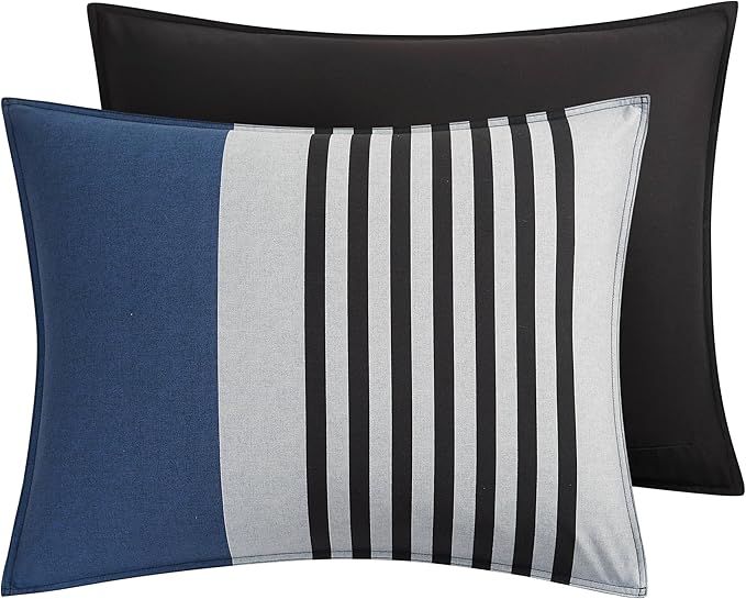 Nautica - Queen Comforter Set, Reversible Bedding with Matching Shams, Stylish Plaid Home Decor (Crossview Navy, Queen)
