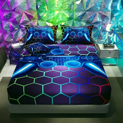 Namoxpa6 Pieces Gamer Comforter Sets for Boys Kids,3D Blue Pattern,Decorative 6 Piece Bedding Sets with Comforter,Flat Sheet,Fitted Sheet,Throw Pillow Cover,Pillow Shams,Twin Size