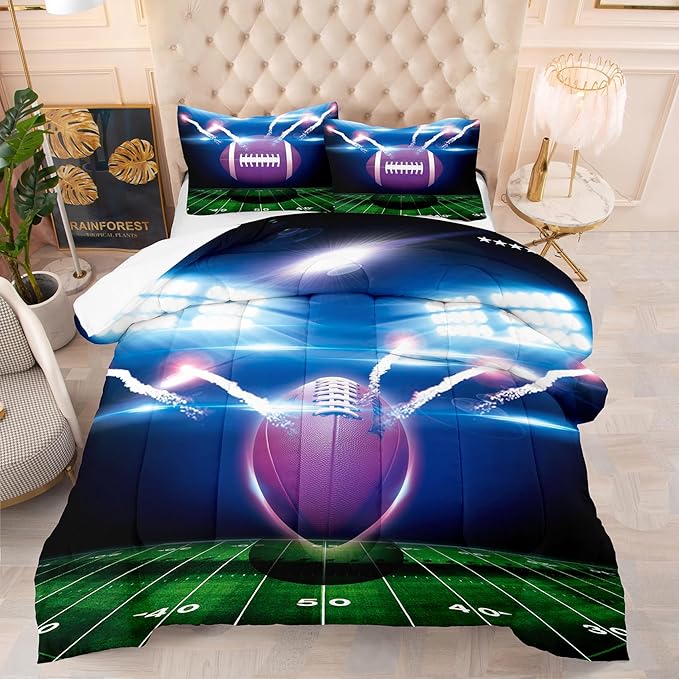 Tailor Shop Football Boys Comforter Sets Queen Size,Football Bedding Sets for Boys Kids Teens with 2 Pillowcase……