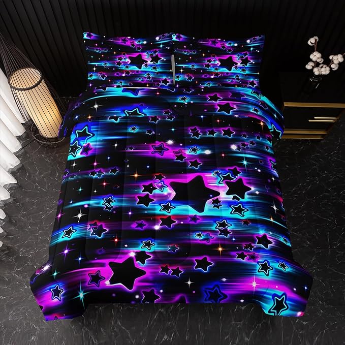 Colorful Sky Meteor Stars Comforter Set King Size,Beautiful Galaxy Bedding Sets 3-Pieces for Boys Girls Teen Room Decorat, Soft Lightweight Bed Set with Comforter 2 Pillowcases