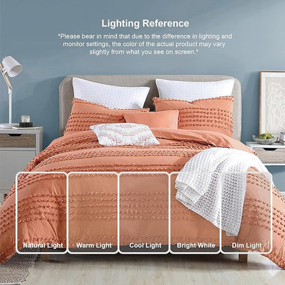 Swift Home Marilla 100% Cotton Prewashed Yarn-Dyed Dobby Clip Dot 5-Piece Bedding Comforter Set, All Season & Breathable, Oeko-TEX Certified – Brick, Full/Queen