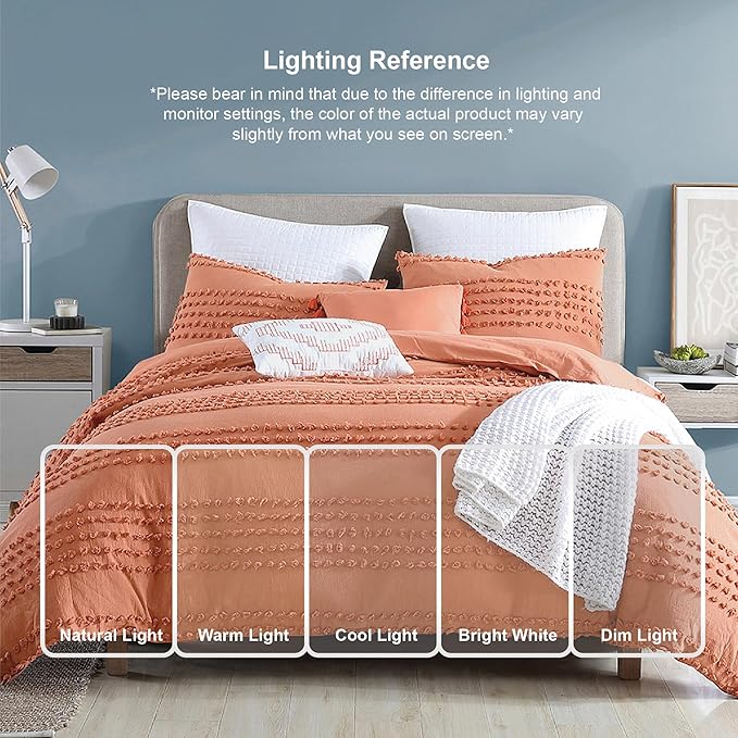 Swift Home Marilla 100% Cotton Prewashed Yarn-Dyed Dobby Clip Dot 5-Piece Bedding Comforter Set, All Season & Breathable, Oeko-TEX Certified – Brick, King