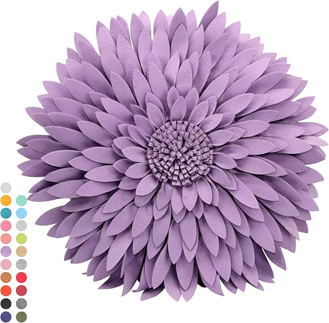 Contempo Lifestyles 3D Daisy Flower Decorative Pillow - Design Patented, Shaped for Couch & Bed (18" Flower, 16" With Insert, Solid Lilac)