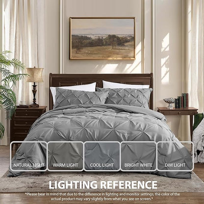 Cathay Home Twin Bedding - Pintuck 2-Piece Comforter and Sham Set - Ultra Soft & All Season Warmth - Grey