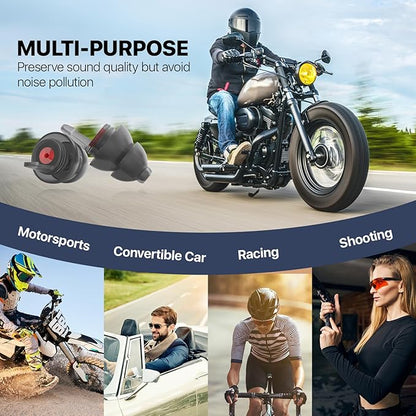 Motorcycle Ear Plugs 2 Pairs, Wind Noise Reduction & Prevent Hearing Damage, Comfortable Reusable Earplugs for Motorsports, Touring, Racing, Riding, Shooting, 2 Sizes Fit All Ear-Canal, 25 dB Earbuds