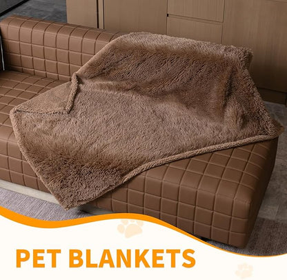 Waterproof Dog Blanket Brown Fluffy Long Faux Fur Pet Throw Blankets 28x20in for Couch Love Bed Cover Washable(Brown,XS)