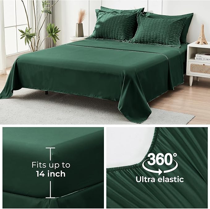HYMOKEGE Emerald Green Twin Comforter Set Seersucker 5 Pieces, All Season Luxury Bed in a Bag for Bedroom, Bedding Set with Comforter, Sheets, Pillowcase & Sham