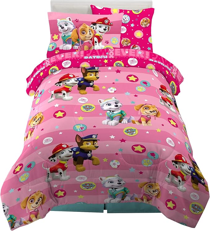 Paw Patrol Girls Kids Bedding Super Soft Comforter and Sheet Set with Sham, 5 Piece Twin Size, (100% Officially Licensed Nickelodeon Product) By Franco