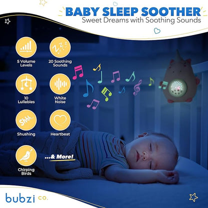Bubzi Co Sound Machine, Portable Unicorn Soother & Night Light Projector, Comforting Electronic Infant Toddler Sleep Aid & Shush with White Noise