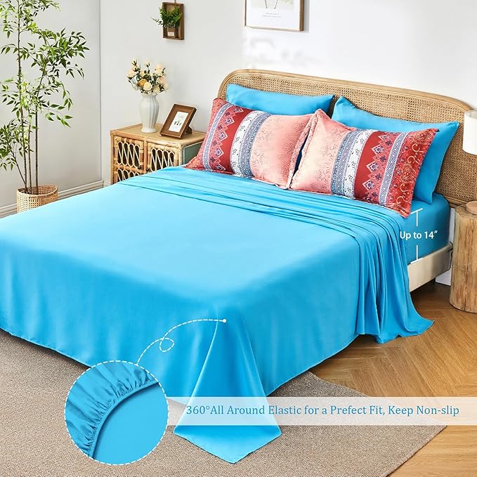 Boho Comforter Set Queen - 7 Pieces Bed in a Bag, Bohemian Striped Comforter Set with Sheets, Soft Microfiber Colorful Floral Bedding Set for All Season