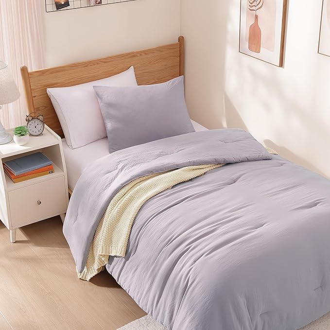 WRENSONGE Twin/Twin XL Comforter Set - 2 Pieces Lilac Comforter Prewashed Soft Lightweight for All Seasons,Fluffy Down Alternative Twin XL Comforter with 1 Pillow Sham