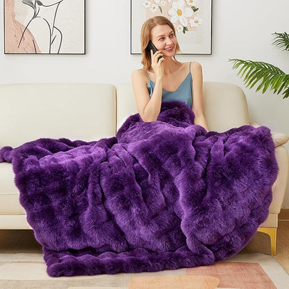Latepis Faux Fur Twin Purple Blanket Plush 60x80 Inch Cute Fluffy Warm Bubble Blankets for Couch Bedroom Soft Blankets for All Seasons Cozy Blanket for Woman Gift, 860GSM