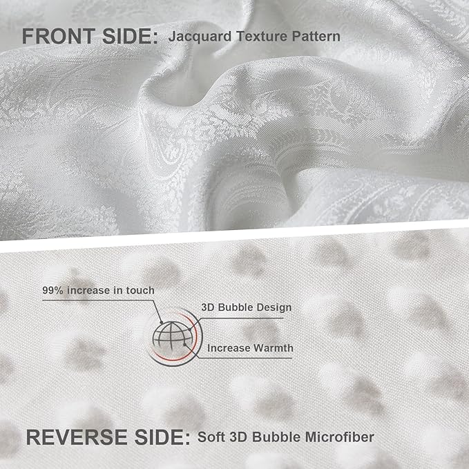 Jacquard Comforter Set - Luxury Warm Paisley Floral Pattern King Size Bedding with 2 Pillowcases All-Season Soft & Lightweight 3D Bubble Design Bed Set (104x90 Inches White)
