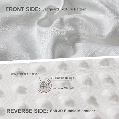 Jacquard Comforter Set - Luxury Warm Paisley Floral Pattern King Size Bedding with 2 Pillowcases All-Season Soft & Lightweight 3D Bubble Design Bed Set (104x90 Inches White)