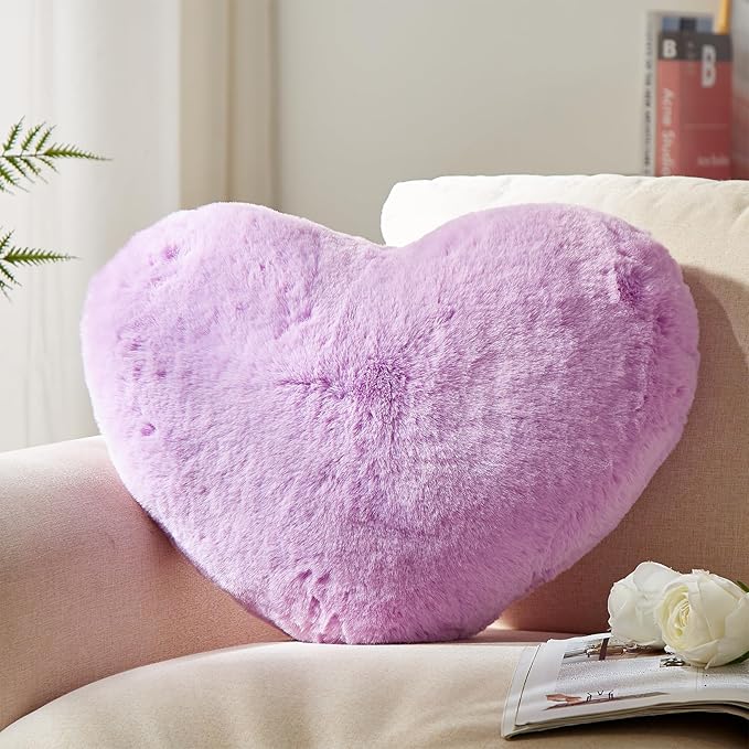 YRXRUS Heart Pillow, Purple Heart Pillows, Love Pillow Gifts, 14X17 Inch Large Heart Shaped Pillows, Faux Rabbit Fur Coquette Room Decor Throw Pillows, Living, Bedroom, Indoor Outdoor