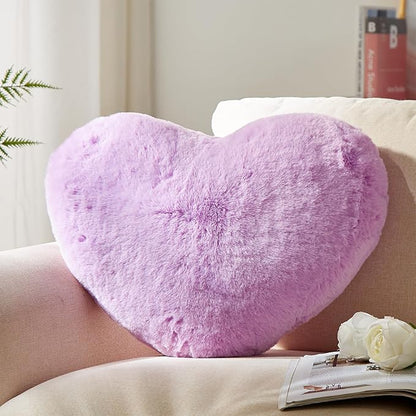 YRXRUS Heart Pillow, Purple Heart Pillows, Love Pillow Gifts, 14X17 Inch Large Heart Shaped Pillows, Faux Rabbit Fur Coquette Room Decor Throw Pillows, Living, Bedroom, Indoor Outdoor