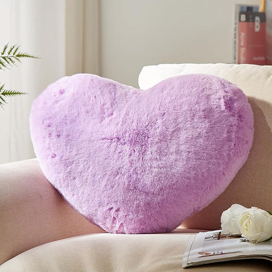 YRXRUS Heart Pillow, Purple Heart Pillows, Love Pillow Gifts, 14X17 Inch Large Heart Shaped Pillows, Faux Rabbit Fur Coquette Room Decor Throw Pillows, Living, Bedroom, Indoor Outdoor