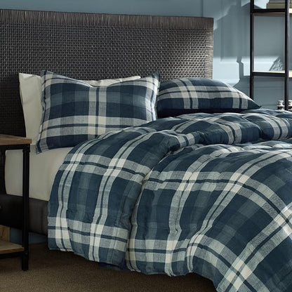 Nautica - King Size Comforter Set, Reversible Bedding with Matching Shams, Stylish Plaid Home Decor (Crossview Navy, King)