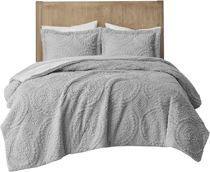 Madison Park Ultra Soft Luxury Premium Plush Comforter Mini Modern All Season Down Alternative Bedding Set with Matching Sham, King, Grey