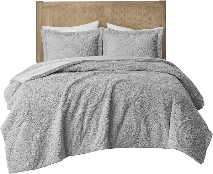 Madison Park Arya Modern All Season Down Alternative Bedding Set with Matching-Sham, Full/Queen, Grey