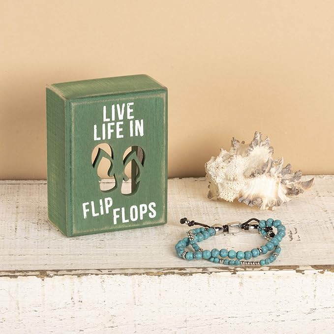 Primitives by Kathy 21005 Beach House Décor Box Sign, 3 x 4-Inches, Flip Flops