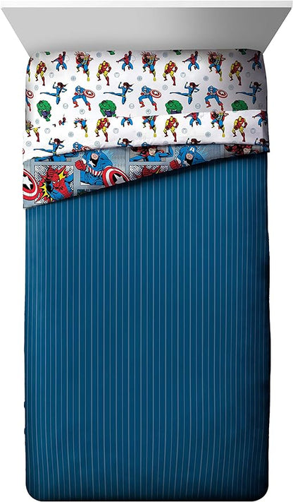 Jay Franco Marvel Avengers Fighting Team 4 Piece Twin Bed Set - Includes Reversible Comforter & Sheet Set Bedding - Super Soft Fade Resistant Microfiber (Official Marvel Product)